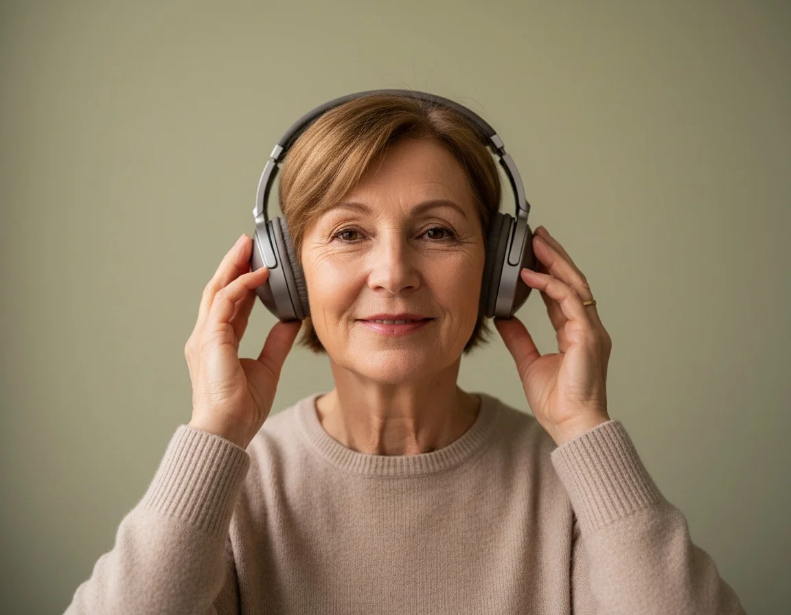 Frau beim professionellen Hörtest mit Kopfhörern